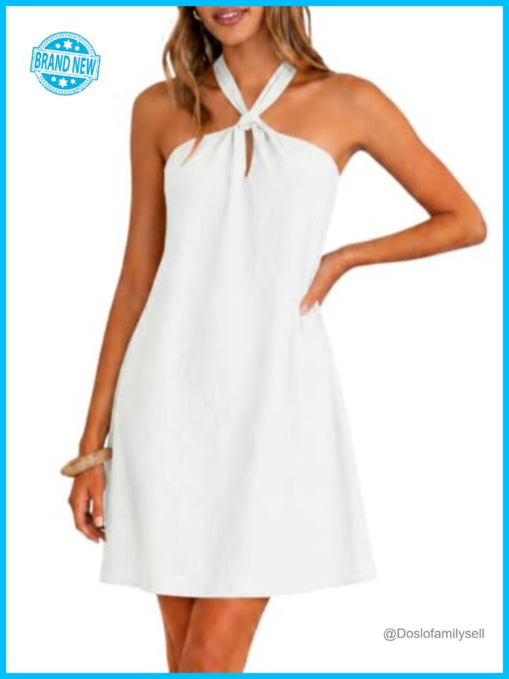 Women's Halter Neck Mini Dress Sleeveless Boho A-Line Sundress